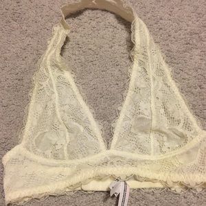 Free people cream lace halter galloon bralette